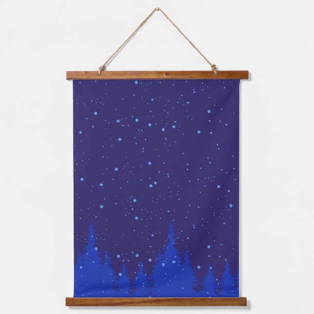 Tapisserie Suspendue Scène de Noël bleu monochromatique avec neige (Recto)