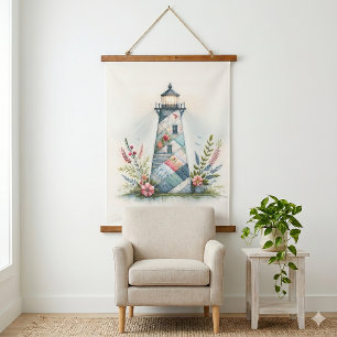 Tapisserie Suspendue Scène florale côtière du phare patchwork