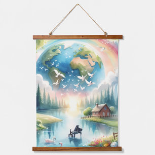 Tapisserie Suspendue Scène Whimsical Rainbow Earth Imaginaire