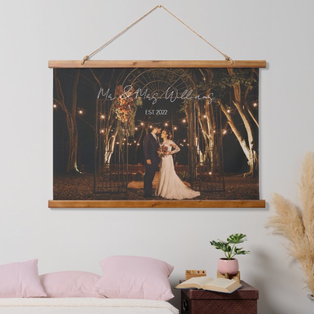 Tapisserie Suspendue Script moderne Custom Wedding Mur photo (Chambre à coucher)