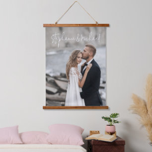 Tapisserie Suspendue Script moderne Mariage personnalisé photo Keepsaké