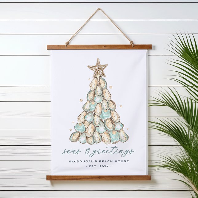 Tapisserie Suspendue "Seas & Greetings" Beach House Christmas Oyster (Créateur téléchargé)