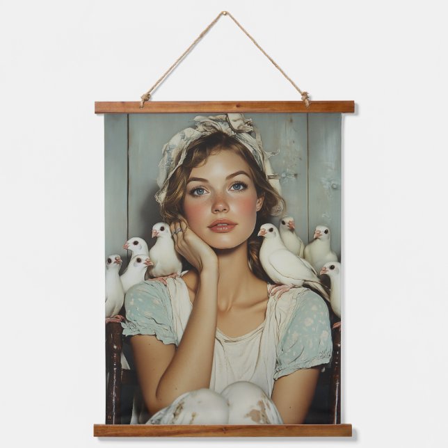Tapisserie Suspendue Serene Farm Maiden White Doves - Symbole de paix (Recto)