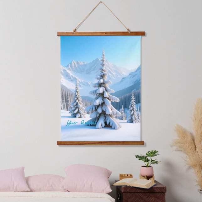 Tapisserie Suspendue Serene Snowy Mountain Landscape & Winter Pine Tree (Chambre à coucher)