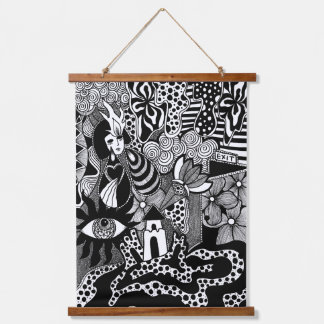 Tapisserie Suspendue Shake It Out – Surreal Black and White Hand-Drawn
