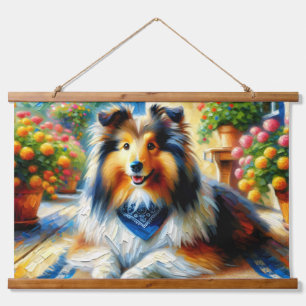 Tapisserie Suspendue Shetland Sheepdog dans Cottage Garden Scène