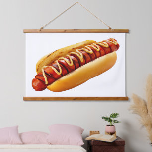 Tapisserie Suspendue SlipperyJoe's hot dog ambiance estivale BBQ niché 