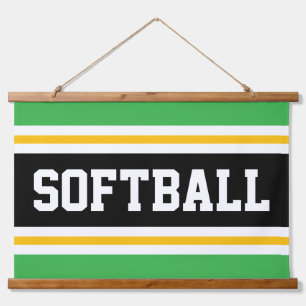Tapisserie Suspendue SOFTBALL Sportif Vert Noir Jaune Blancs