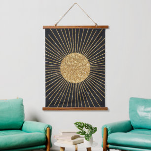 Tapisserie Suspendue Soleil brillant d'or noir moderne