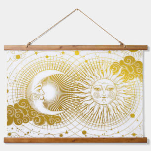 Tapisserie Suspendue Soleil doré céleste vintage et lune