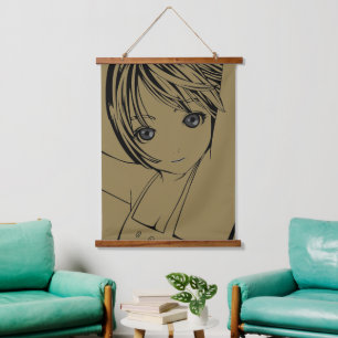 Tapisserie Suspendue Sous-verre pour boisson avec fille anime jeune au