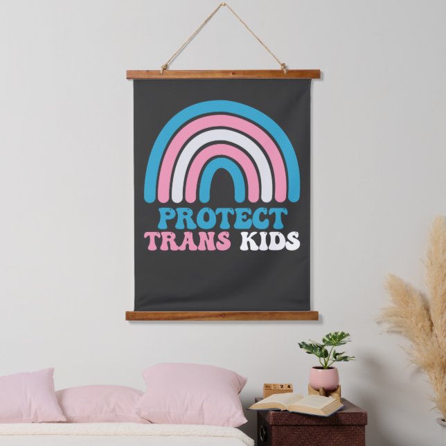 Tapisserie Suspendue Soutien LGBT Pride Protéger les enfants trans (Chambre à coucher)