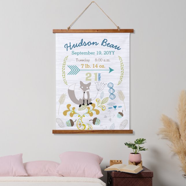 Tapisserie Suspendue Statistiques de naissance Baby Boy Boy Woodland Fo (Chambre à coucher)
