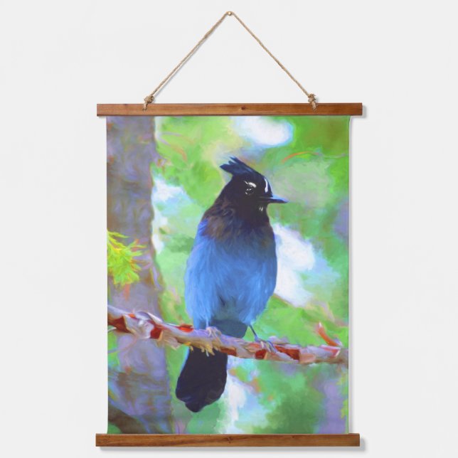 Tapisserie Suspendue Steller's Jay Painting - Art d'Oiseau sauvage orig (Recto)
