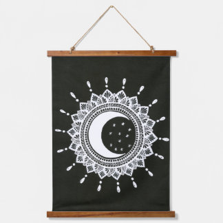 Tapisserie Suspendue Style Boho Sun & Moon mandala art
