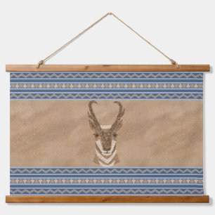 Tapisserie Suspendue Sud-ouest Pronghorn Antelope Head Blue Borders