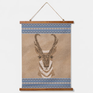 Tapisserie Suspendue Sud-ouest Pronghorn Antelope Head Blue Borders