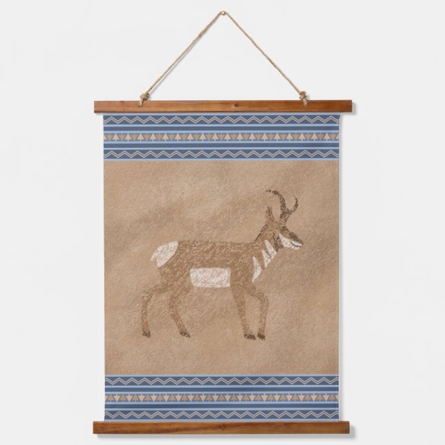 Tapisserie Suspendue Sud-Ouest Pronghorn Marcher Antelope Bordure Bleue (Recto)