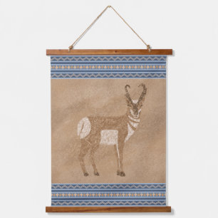 Tapisserie Suspendue Sud-Ouest Pronghorn Standing Antelope Bordure Bleu