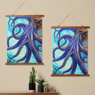 Tapisserie Suspendue Surreal Octopus Blue Ocean Wave Impressionnisme
