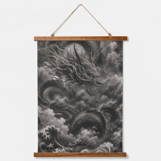 Tapisserie Suspendue Suspension murale de dragon japonais de luxe noir