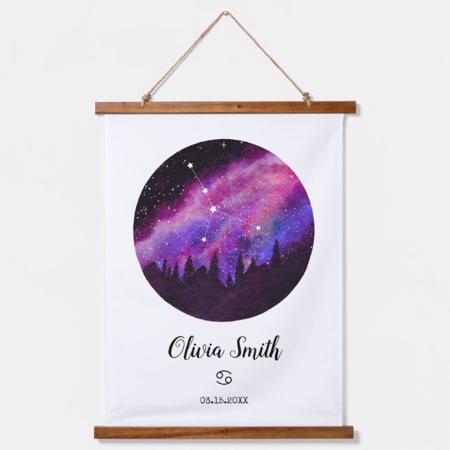 Tapisserie Suspendue Symbole rose Constellation Cancer Horoscope Cadeau (Recto)