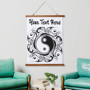 Tapisserie Suspendue Symbole Yin & Yang style de tatouage noir et blanc