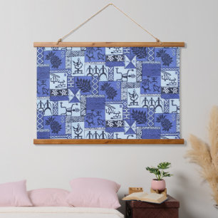 Tapisserie Suspendue Tapa hawaïen de paddleman en bleu