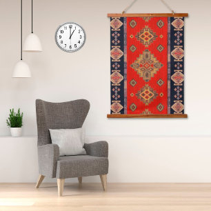 Tapisserie Suspendue Tapis mural vintage turc or pâle rouge Kilim