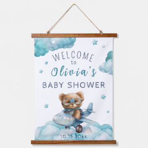 Tapisserie Suspendue Teddy Bear Plane Bearly Wait Baby shower bienvenue
