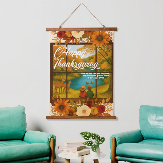 Tapisserie Suspendue Thanksgiving Wood Topped Wall Tapestry (Salon)
