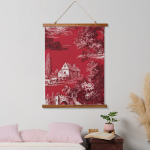 Tapisserie Suspendue Toile de Jouy Élégante Rouge - Motifs de la Campag
