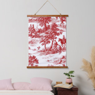 Tapisserie Suspendue Toile de Jouy rouge romantique motif pastoral natu