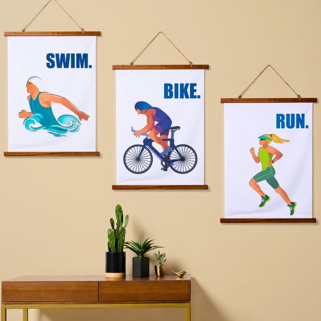 Tapisserie Suspendue Triathlon Art - Baignade Vélo Run Motivational Dec (Créateur téléchargé)
