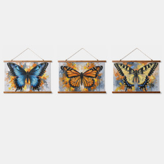 Tapisserie Suspendue Trio de papillons vibrants en décoration murale su