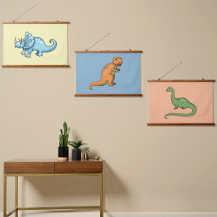 Tapisserie Suspendue Trois illustrations de dinosaures mignons colorés
