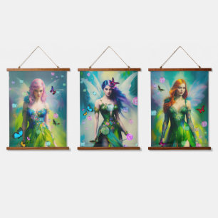 Tapisserie Suspendue Trois portraits de fées féminines de la forêt