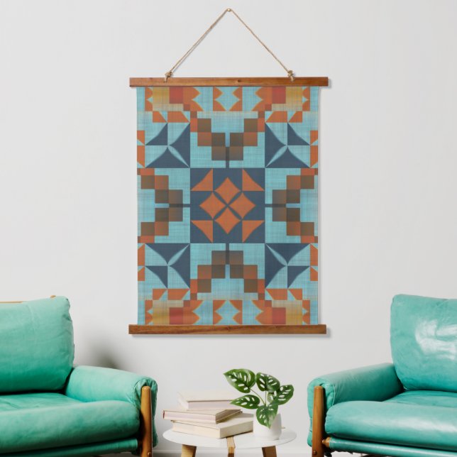 Tapisserie Suspendue Turquoise bleu turquoise rouille orange Brown art  (Salon)