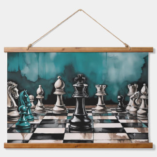 Tapisserie Suspendue Turquoise Grunge Chess Board Aquarelle Art