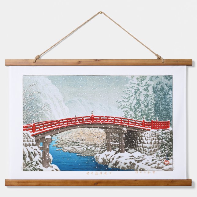 Tapisserie Suspendue ukiyoe - hasui - m12 - Neige au pont Shinkyo, ... (Devant)