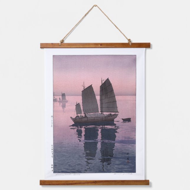 Tapisserie Suspendue ukiyoe - Yoshida - 12 - Bateaux à voile - Soirée - (Recto)