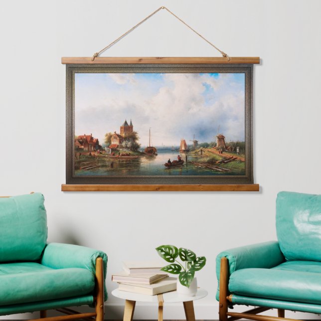 Tapisserie Suspendue Un Vaste Paysage De Rivière Avec Des Moulins À Ven (Salon)