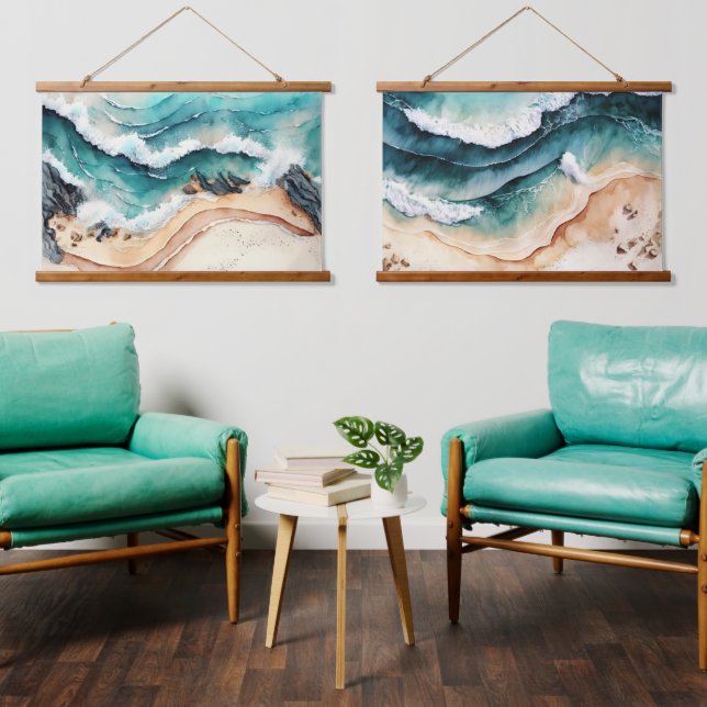 Tapisserie Suspendue Vagues bleues sur la plage (Salon)