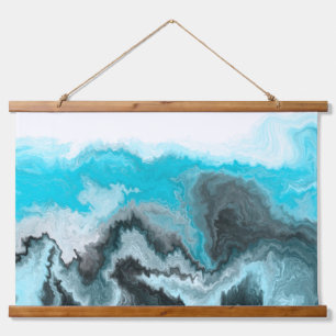 Tapisserie Suspendue Vagues noires, bleues et Marbres blancs