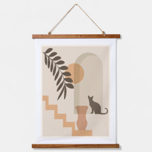 Tapisserie Suspendue Vase Chat Feuille d'escalier, Art Géométrique Abst