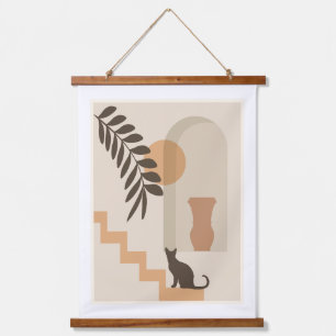 Tapisserie Suspendue Vase Chat Feuille d'escalier, Art Géométrique Abst