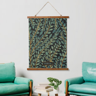 Tapisserie Suspendue Vert bleu moderne Or Tropical Feuille verdure