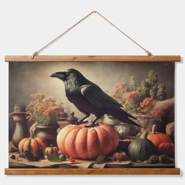 Tapisserie Suspendue Vintage Corbeau photo gothique Halloween (Devant)