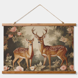 Tapisserie Suspendue Vintage Forêt Florale Cerf