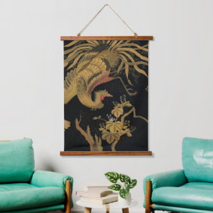 Tapisserie Suspendue Vintage Phoenix Gold Black Bird japonais